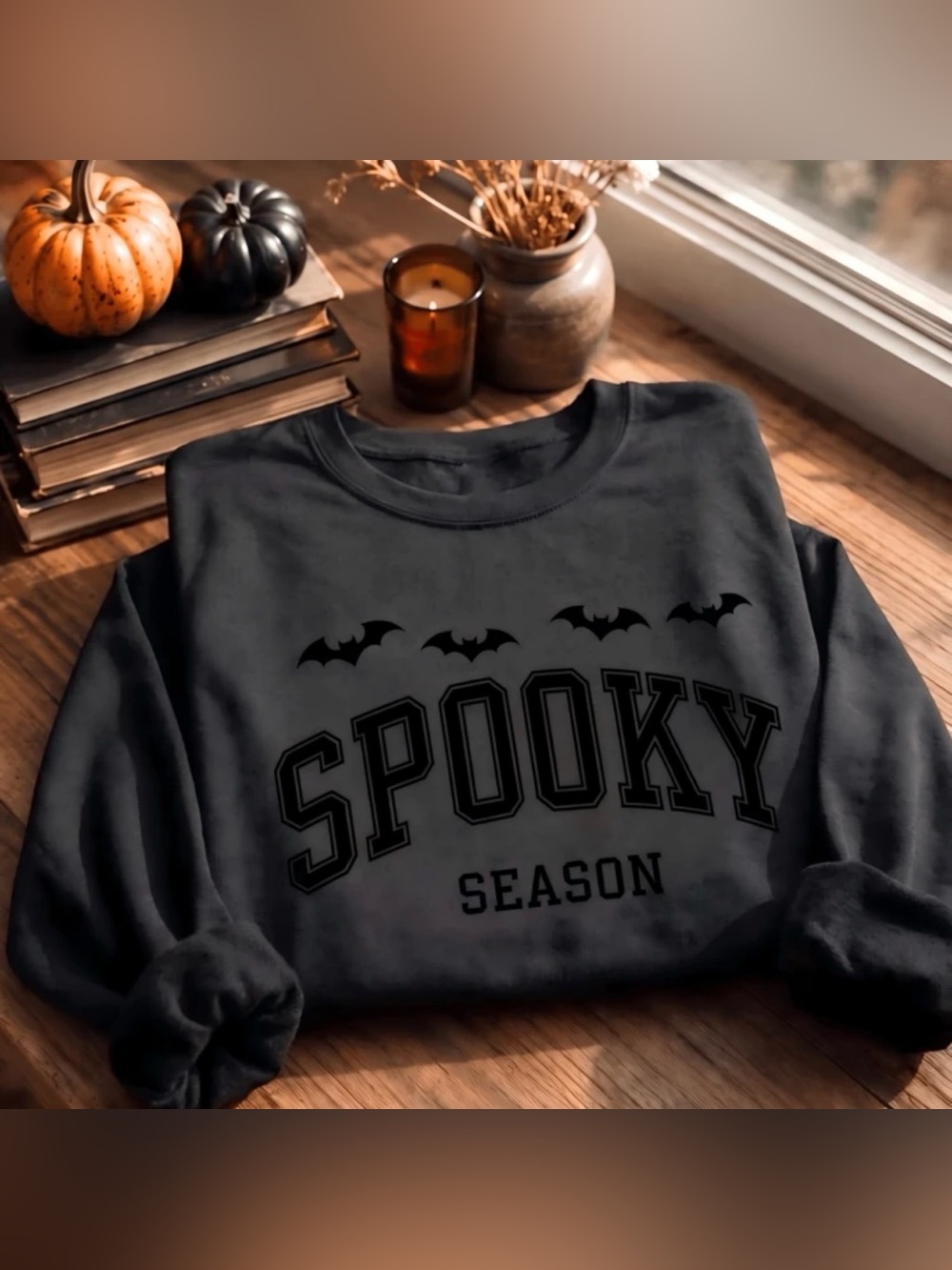 Printed Halloween Bat Crewneck Shirt